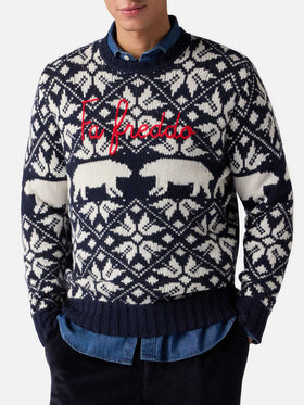Herrenpullover Bombardino mit norwegischem Jacquard und Fa Freddo-Stickerei