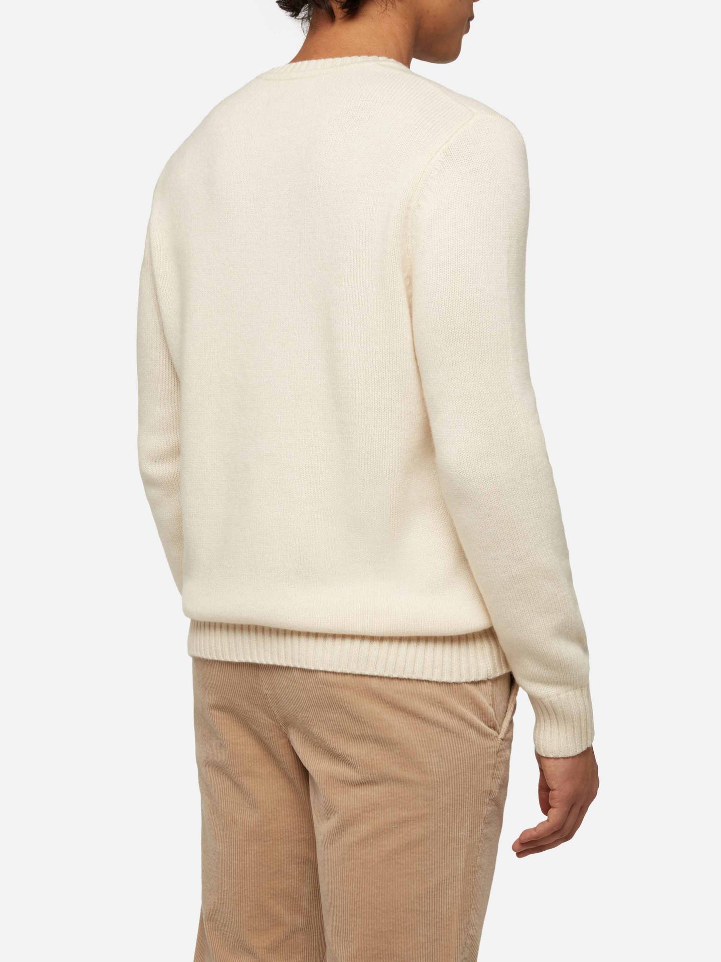 Weißer Pullover Bombardino Light mit Engadiner Skifahrer-Jacquard