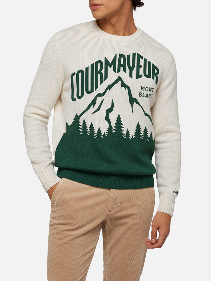 White Bombardino Light sweater with Courmayeur jacquard | COURMAYEUR SPECIAL EDITION
