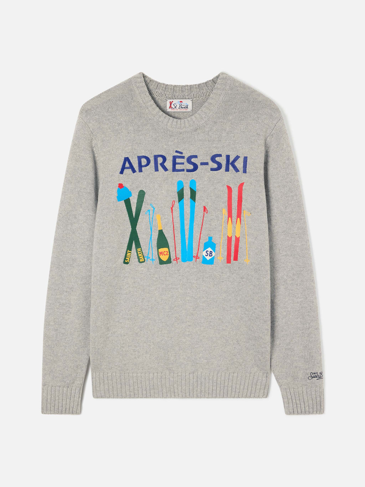 Grey Bombardino Light crewneck knit with Après Ski intarsia and embroidery