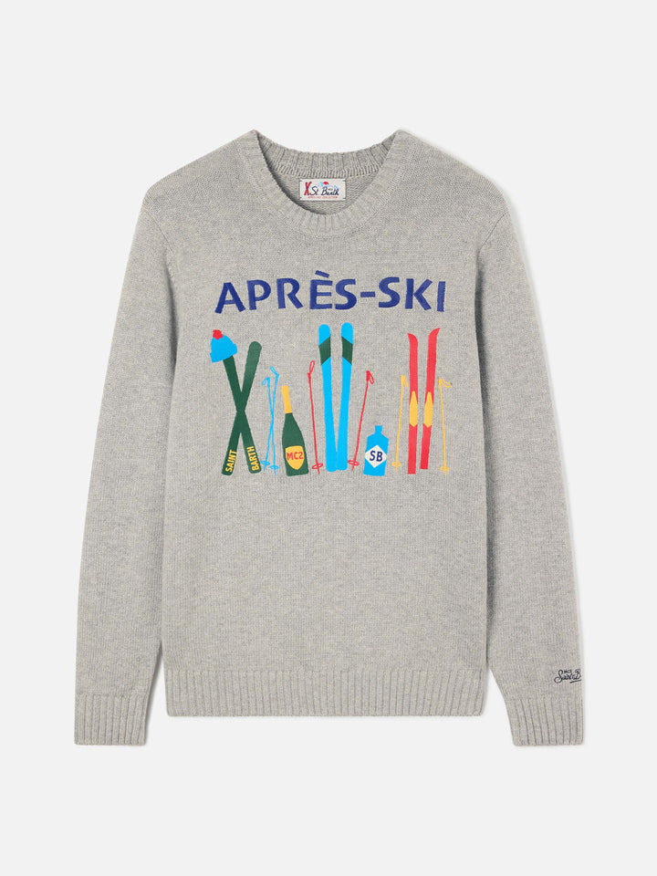 Maglia girocollo Bombardino Light grigia con intarsio e ricamo Après Ski