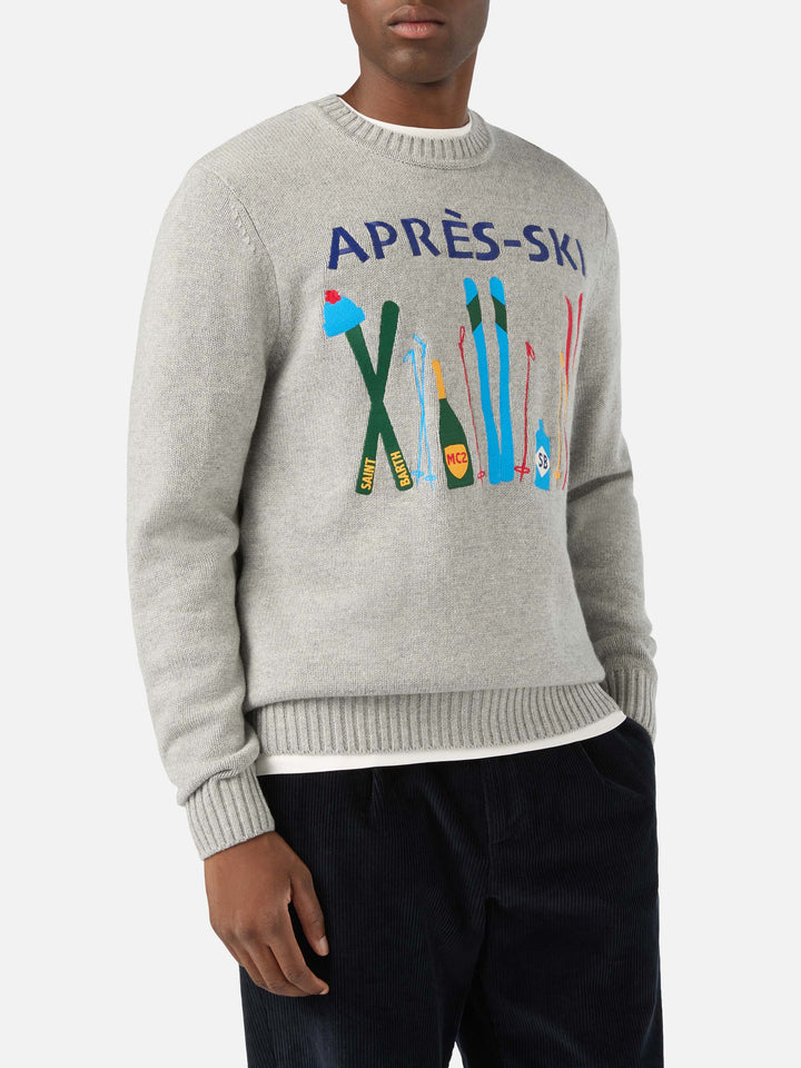 Maglia girocollo Bombardino Light grigia con intarsio e ricamo Après Ski