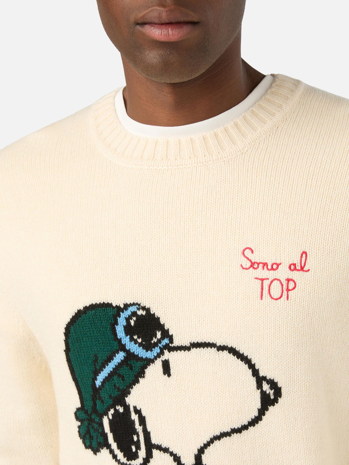 Cream Bombardino Light crewneck knit with Snoopy intarsia and embroidery | Special edition