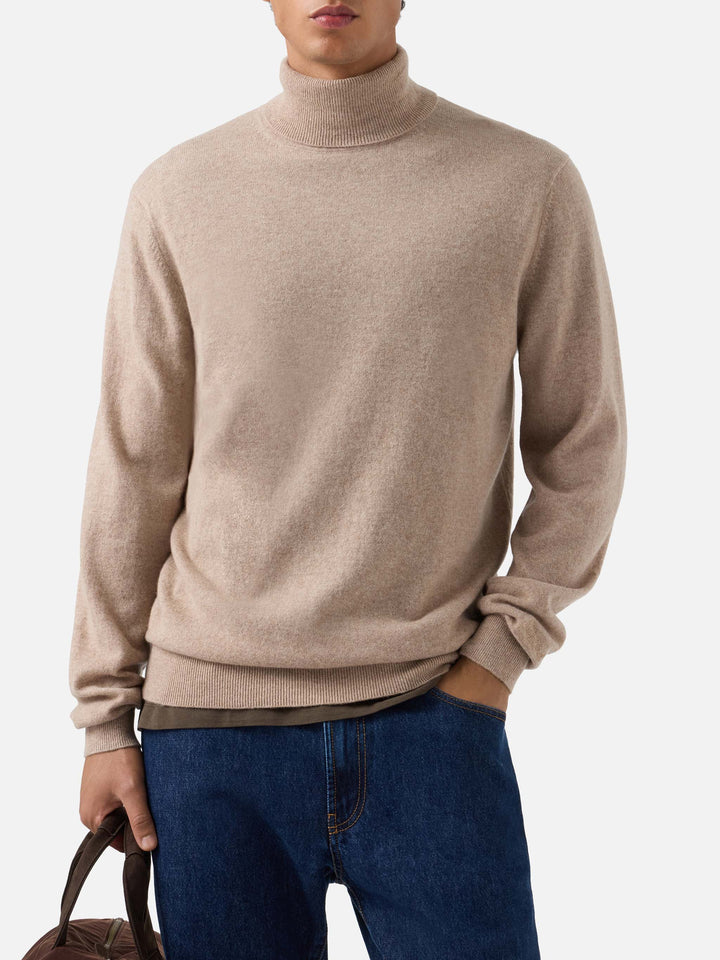 Rollkragenpullover Bond aus kamelfarbenem Kaschmir 