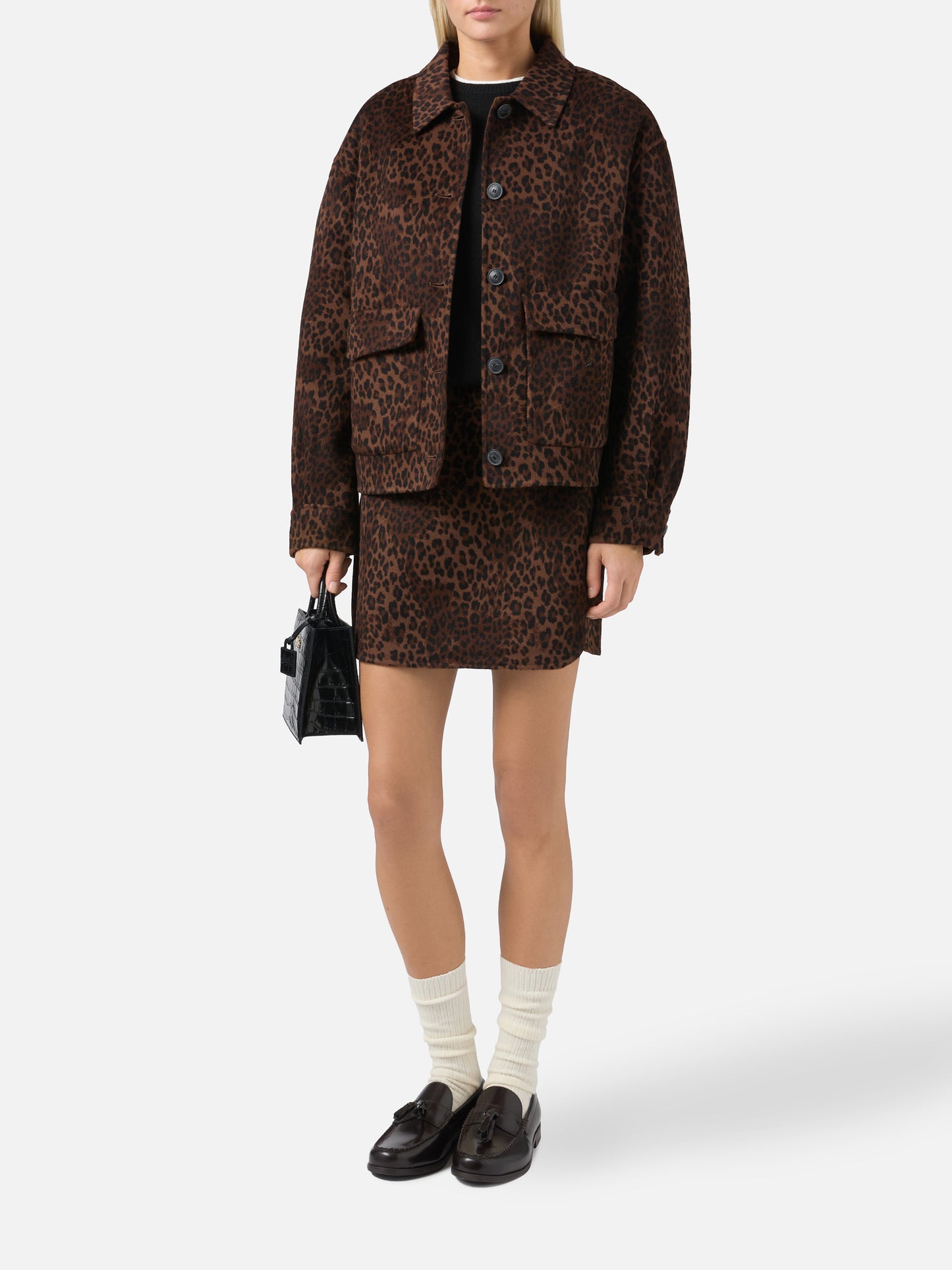 Giacca crop Bonnibell in tessuto double con stampa leopardata