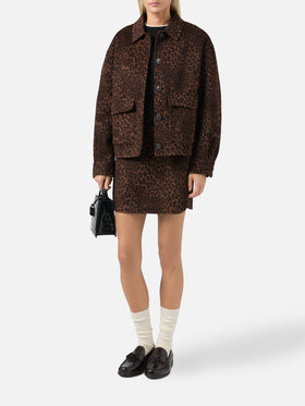 Giacca crop Bonnibell in tessuto double con stampa leopardata