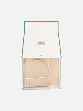 Beige wool beanie and scarf set
