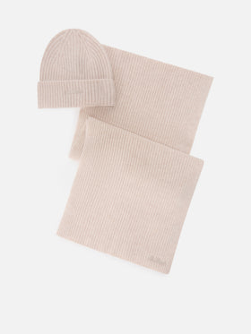 Ensemble bonnet et écharpe en cachemire beige 