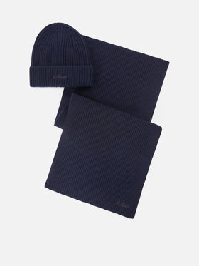 Set berretto e sciarpa blu navy in cashmere