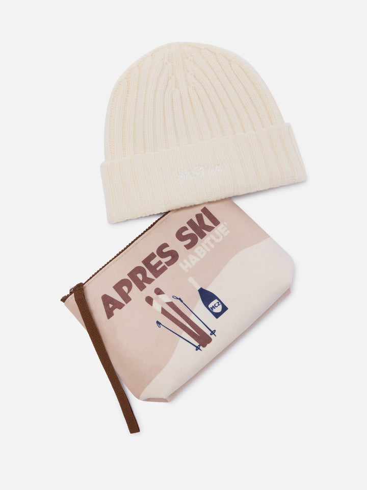 Conjunto de Pochette con estampado Après Ski y gorro beanie beige 