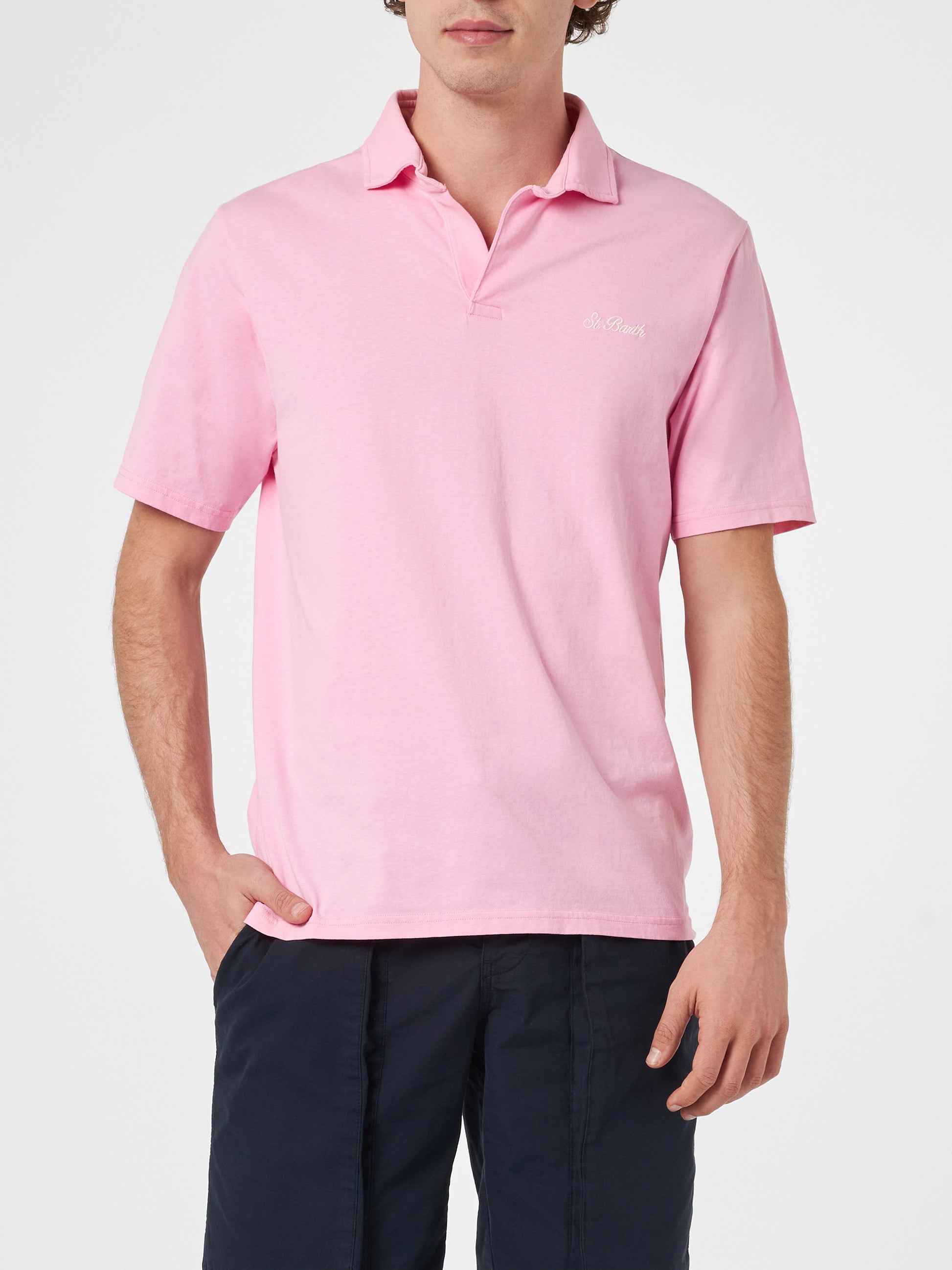 Man pink cotton jersey polo shirt Brighton - MC2 Saint Barth