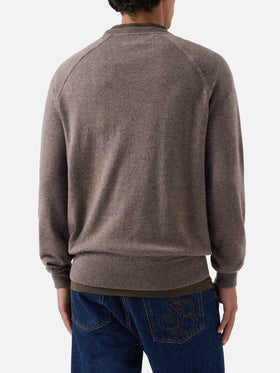 Maglia girocollo Bricklane beige in misto lana merino e cashmere