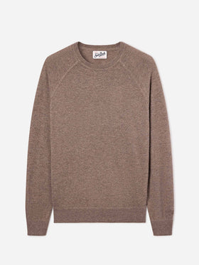 Maglia girocollo Bricklane beige in misto lana merino e cashmere
