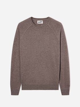 Maglia girocollo Bricklane beige in misto lana merino e cashmere