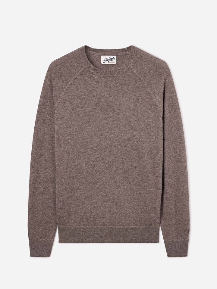 Pull col rond en mélange de laine mérinos et cachemire Beige Bricklane 