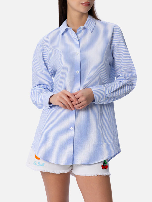 Woman seersucker cotton shirt Brigitte with striped print