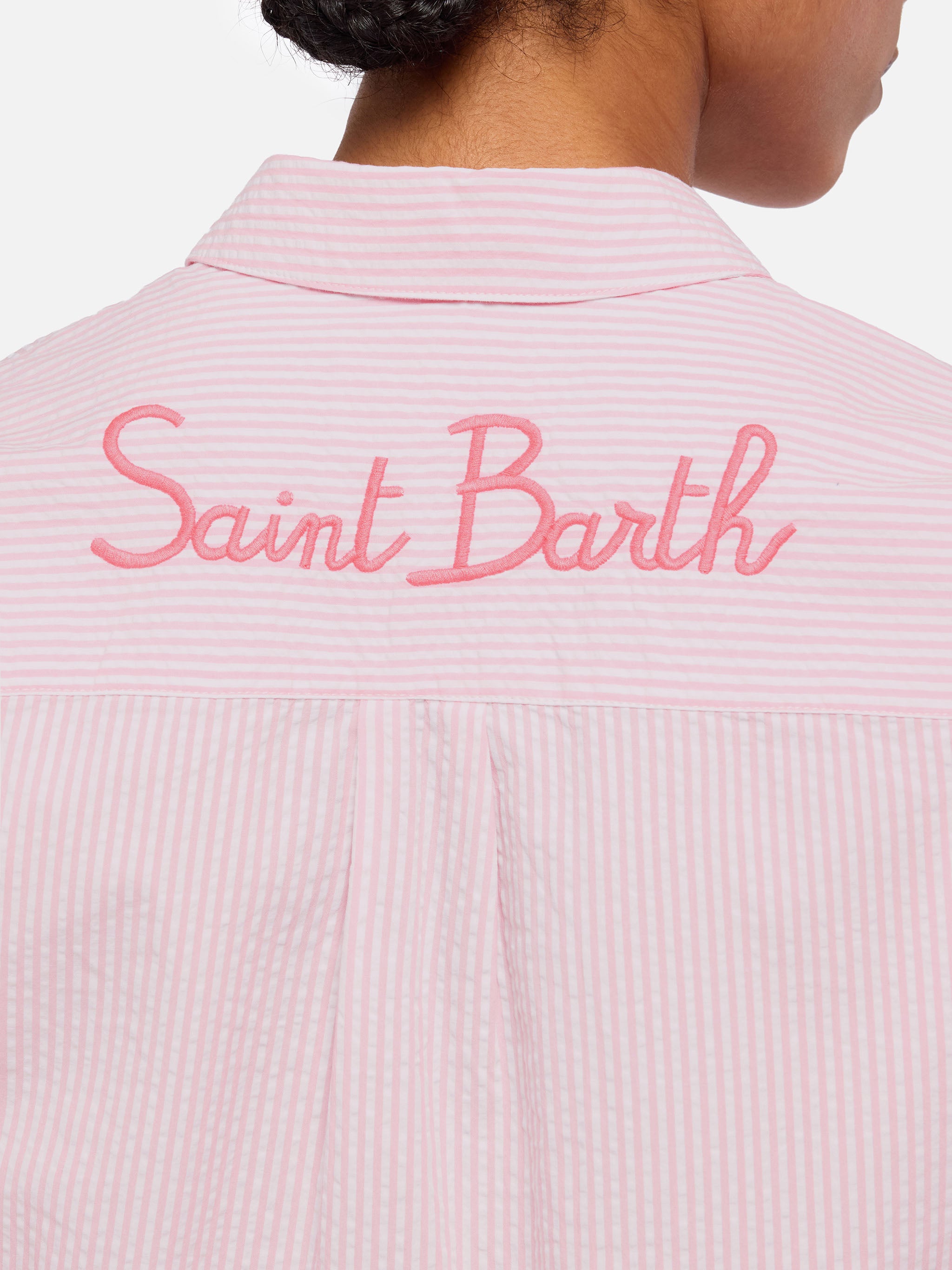 Brigitte striped-print seersucker shirt with Saint Barth