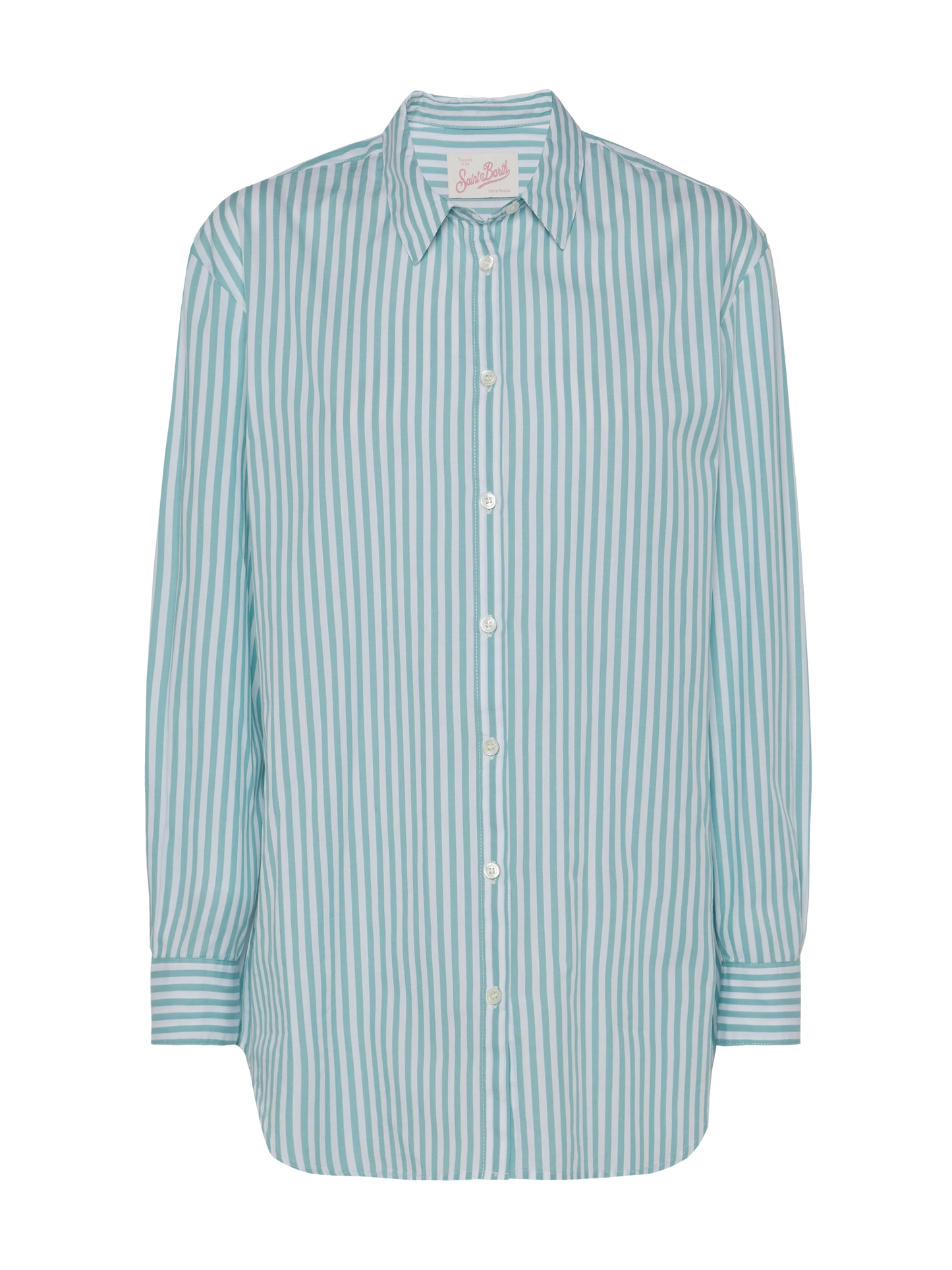 Brigitte striped-print cotton shirt with Saint Barth beach club embroidery
