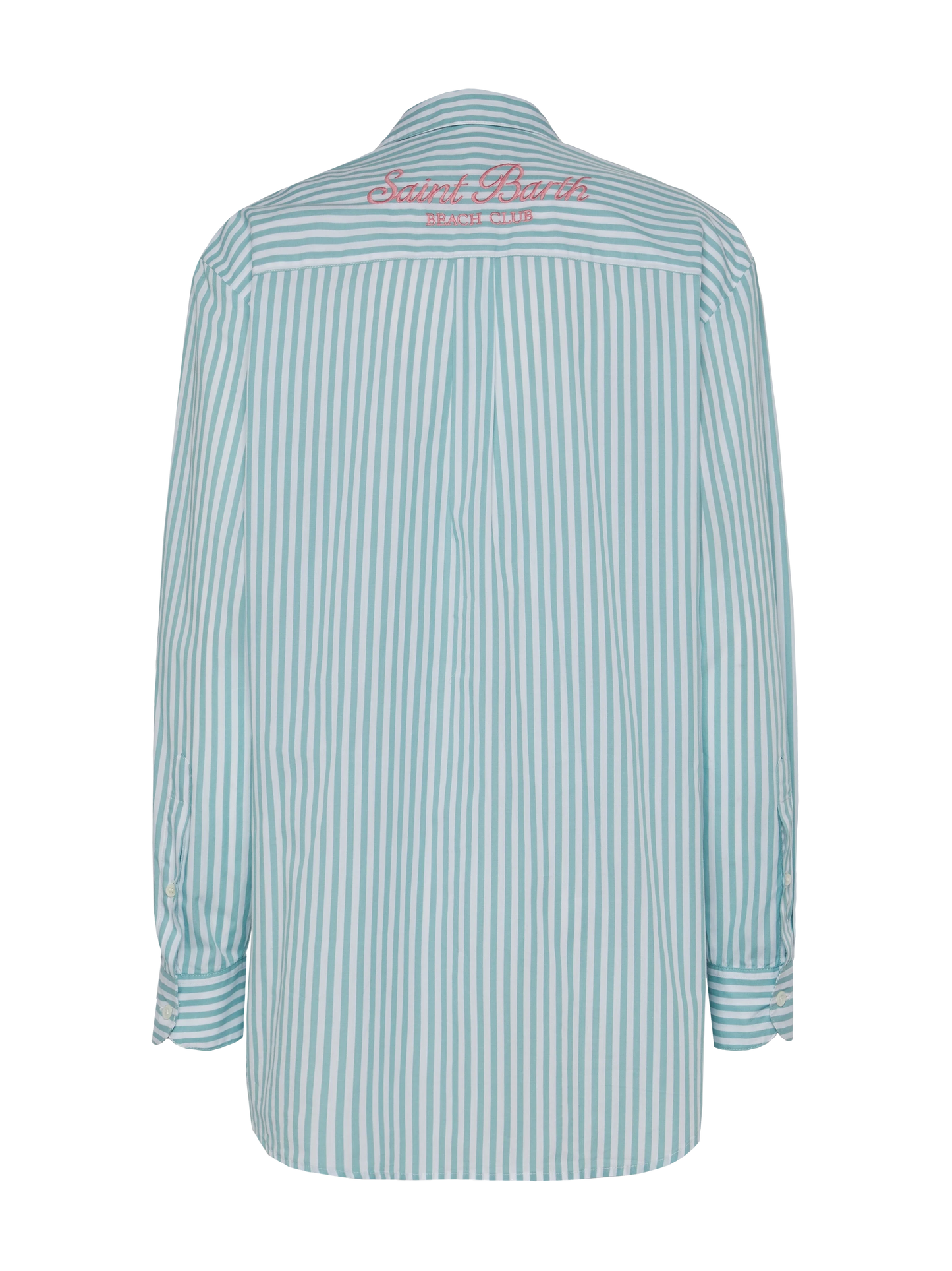 Brigitte striped-print cotton shirt with Saint Barth beach club embroidery