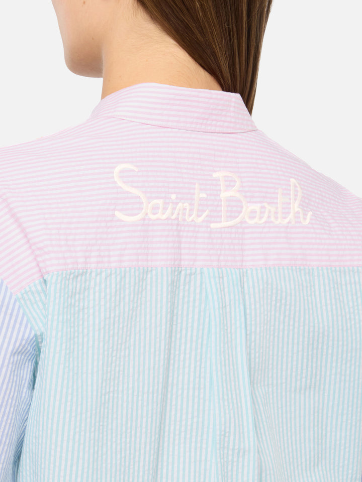 Brigitte camicia in seersucker a righe con ricamo Saint Barth