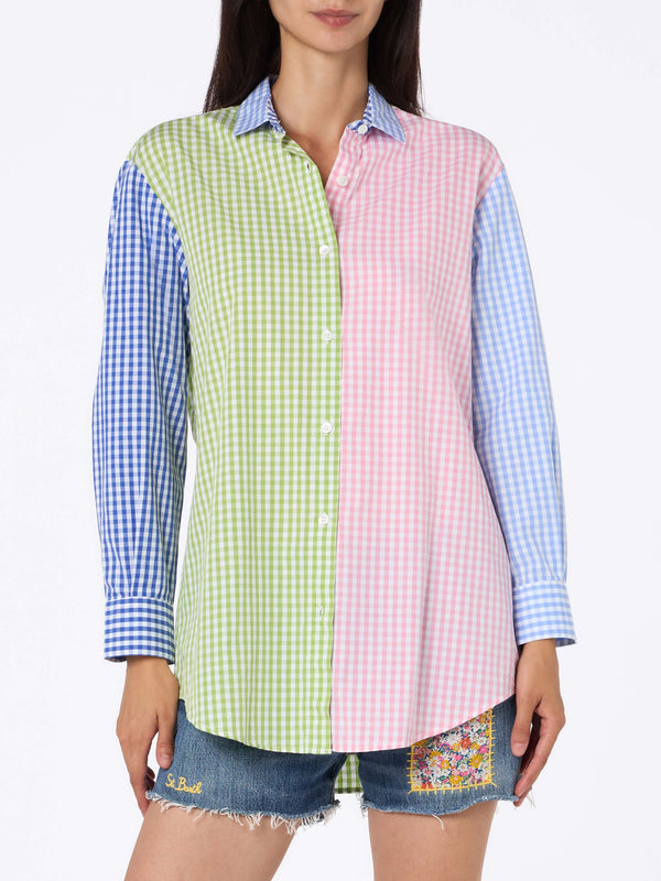 Camicia da donna in cotone Brigitte con stampa vichy multicolor e ricamo Saint Barth