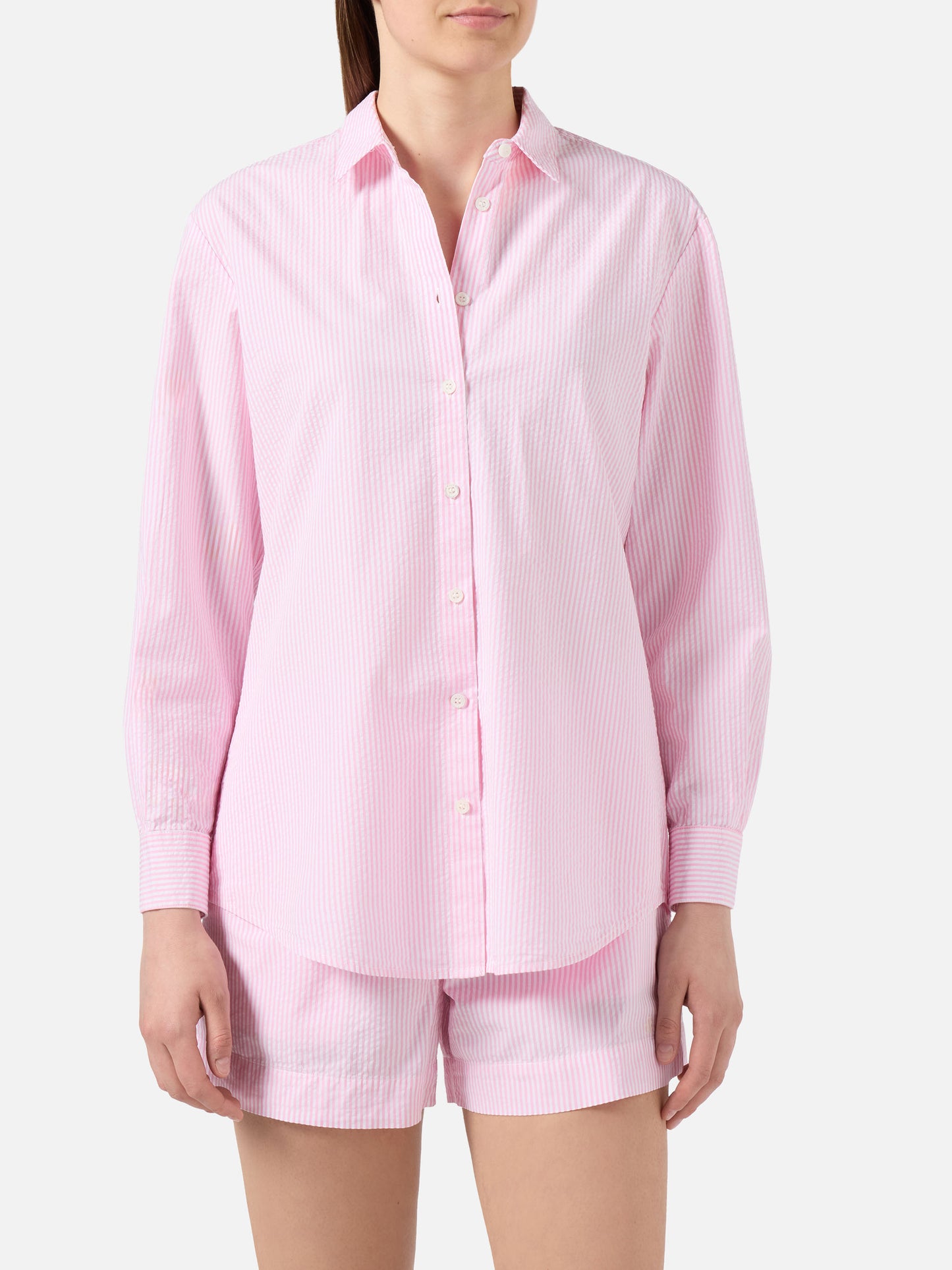Camicia Brigitte in seersucker a righe rosa