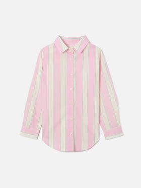 Mini Brigitte Shirt in striped cotton poplin in white, pink and green