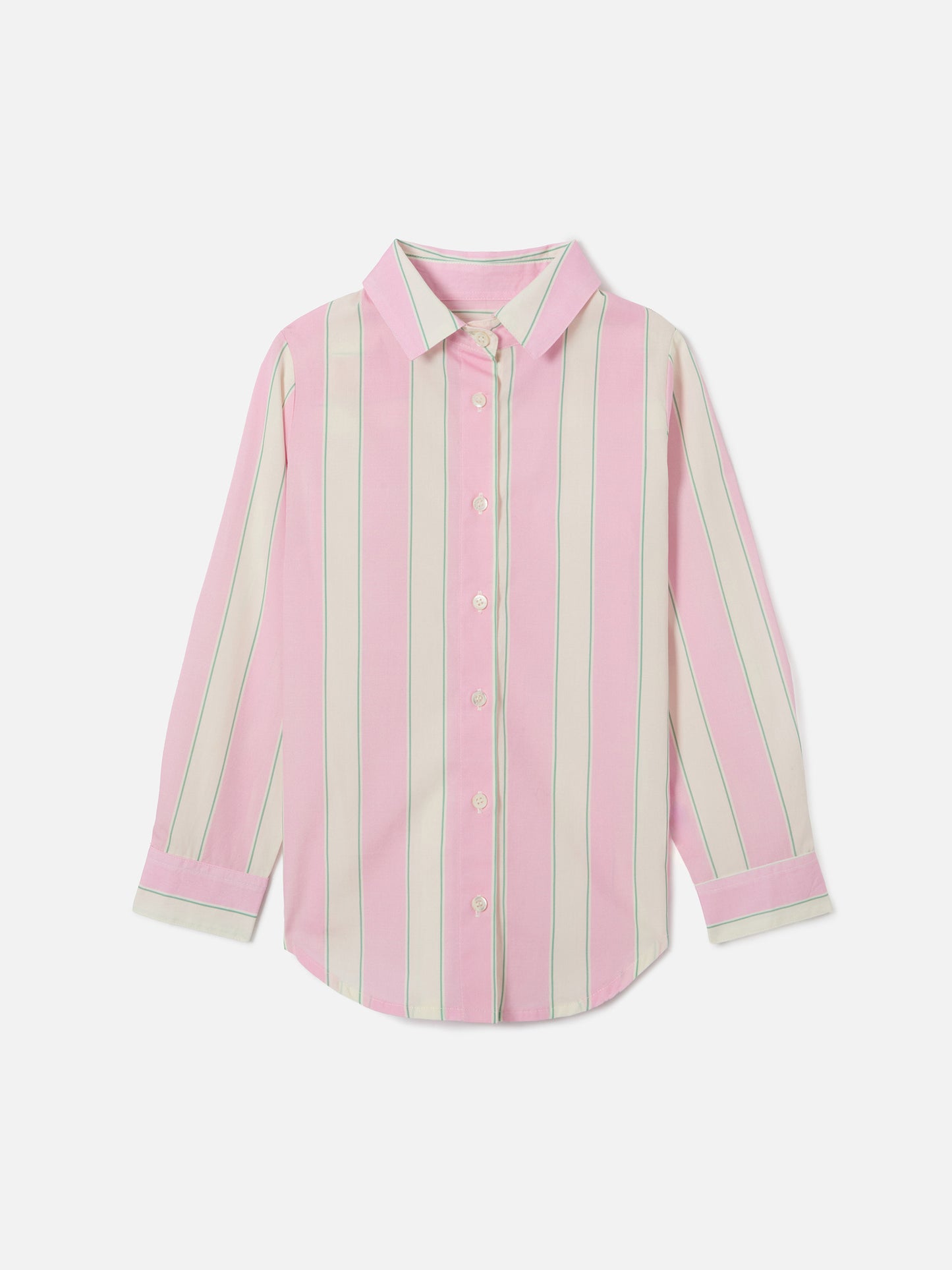 Camicia Mini Brigitte in popeline di cotone a righe bianche, rosa e verdi