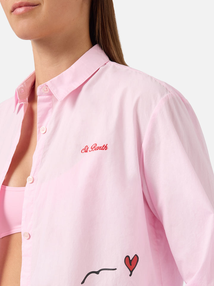 Rosa Brigitte-Hemd mit Snoopy- und Lucy-Print | Special Edition 