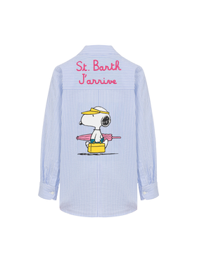 Mini Brigitte hellblau gestreiftes Seersucker-Hemd mit Snoopy-Print | SNOOPY PEANUTS® SPECIAL EDITION