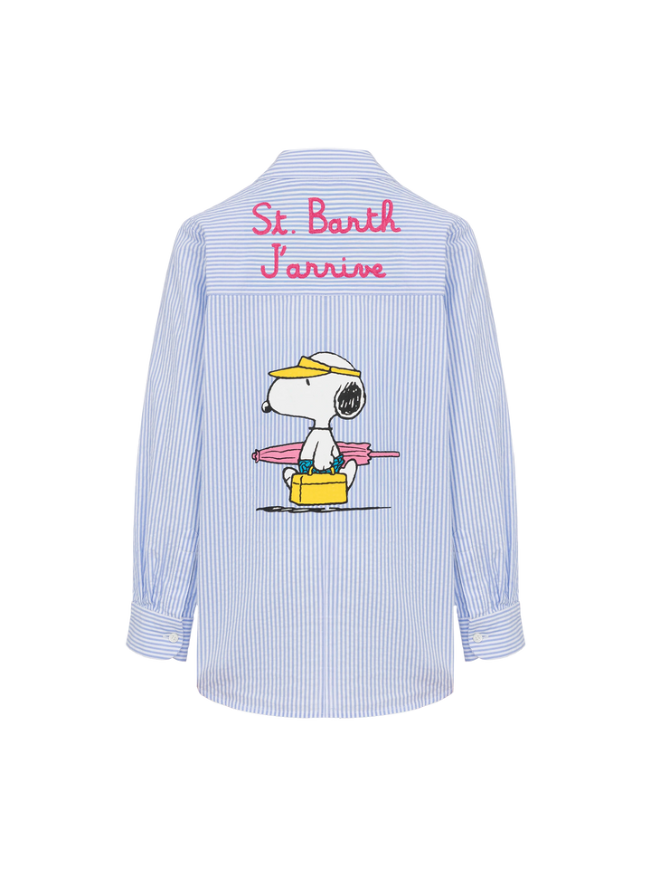 Mini Brigitte hellblau gestreiftes Seersucker-Hemd mit Snoopy-Print | SNOOPY PEANUTS® SPECIAL EDITION