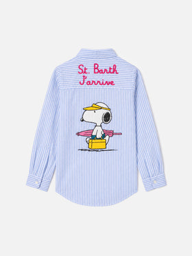 Camicia Mini Brigitte in seersucker a righe azzurre con stampa Snoopy | SNOOPY PEANUTS® SPECIAL EDITION