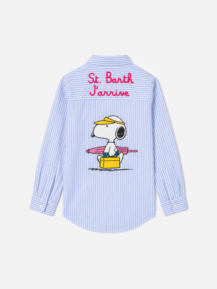 Mini Brigitte gestreiftes Seersucker-Hemd in Hellblau mit Snoopy-Print | SNOOPY PEANUTS® SPECIAL EDITION 