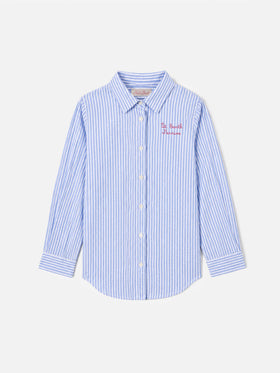 Camicia Mini Brigitte in seersucker a righe azzurre con stampa Snoopy | SNOOPY PEANUTS® SPECIAL EDITION