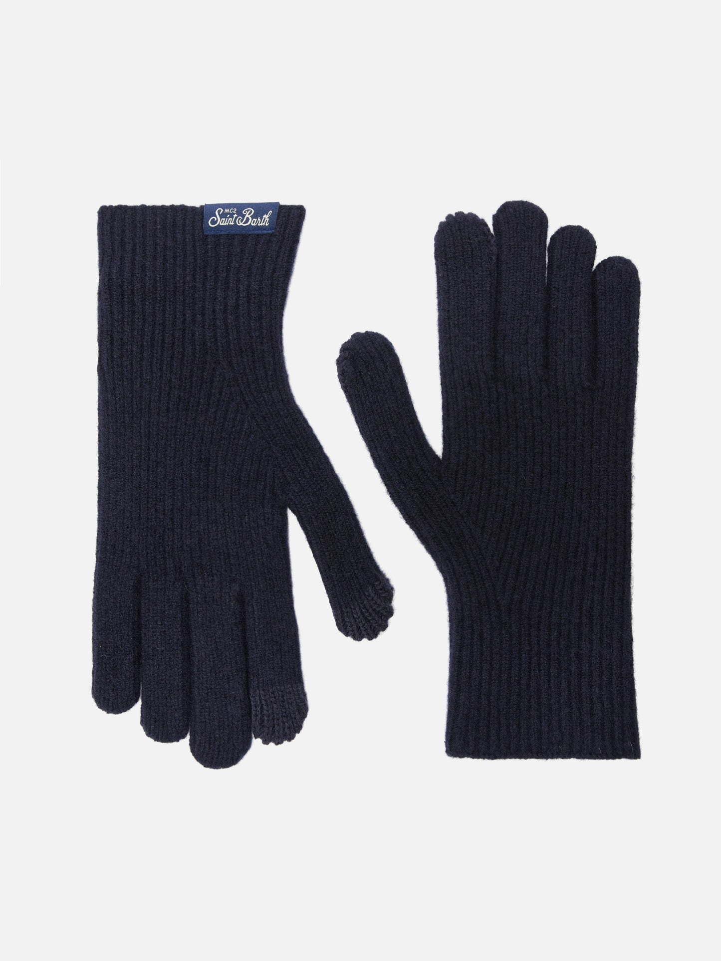 Guanti elasticizzati Brixton a coste in misto cashmere blu notte