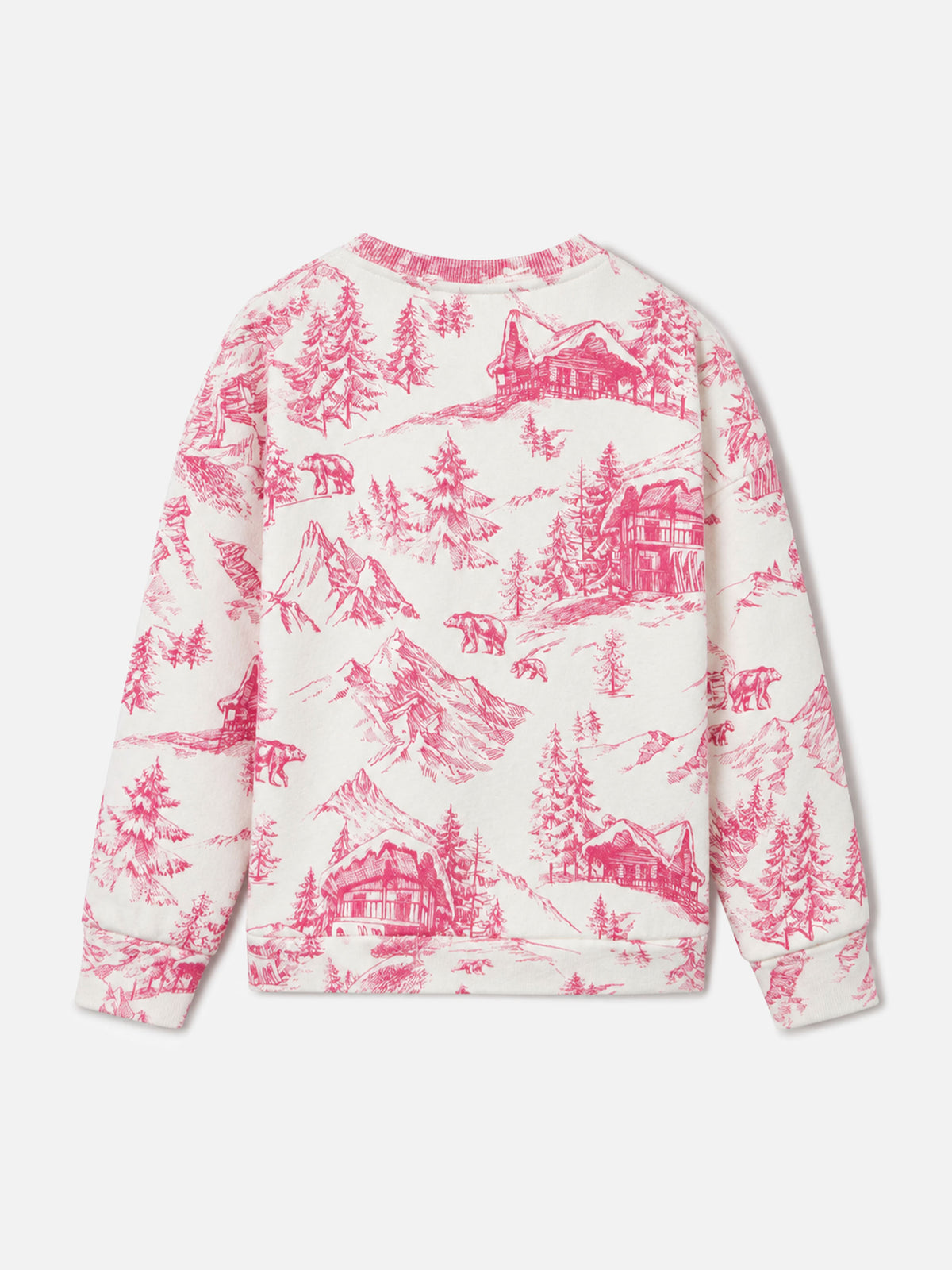 Mädchen-Sweatshirt mit Rundhalsausschnitt und Toile-de-Jouy-Print 