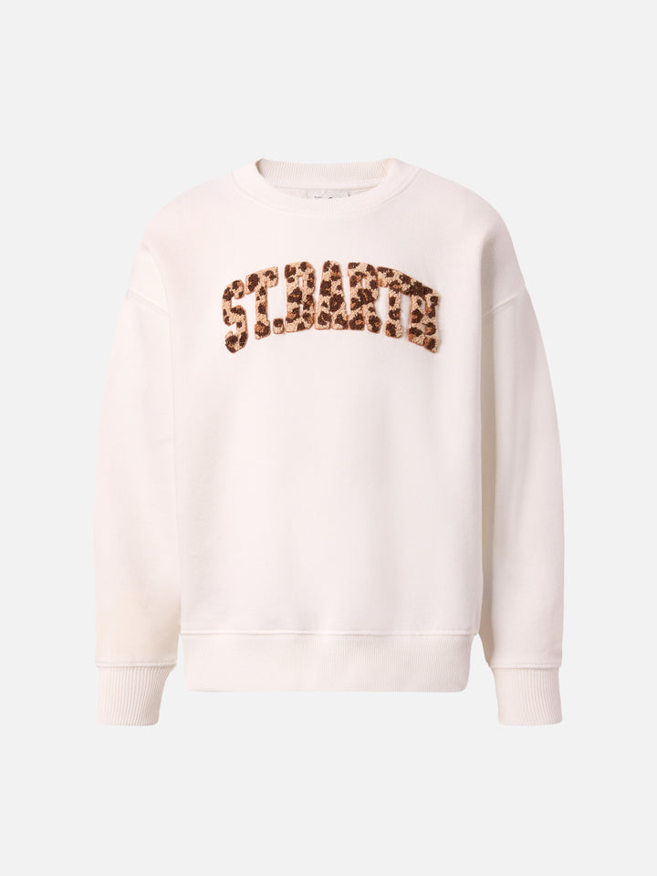 Briony crewneck sweatshirt in leopard-print white terry