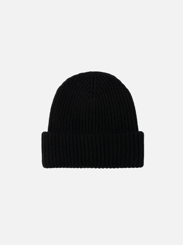 Kid black ribbed beanie Berry with Saint Barth patch