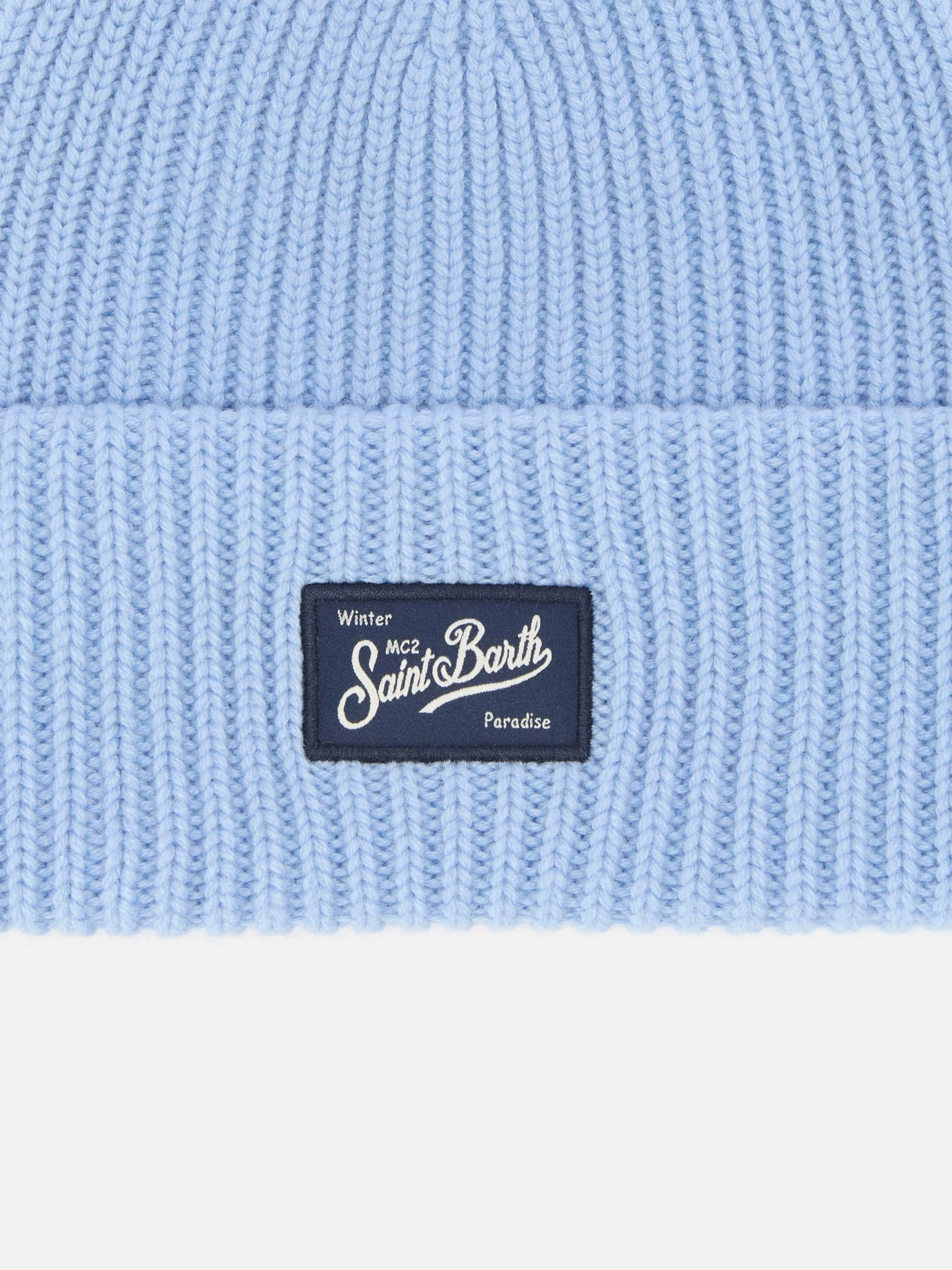 Berry Jr ribbed cashmere-blend beanie in light blue with St. Barth embroidery