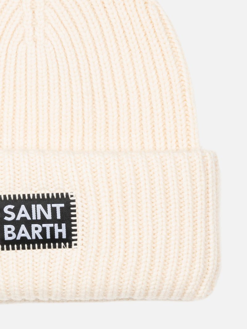 Berretto a coste in maglia bianco Berry per bambino con toppa Saint Barth