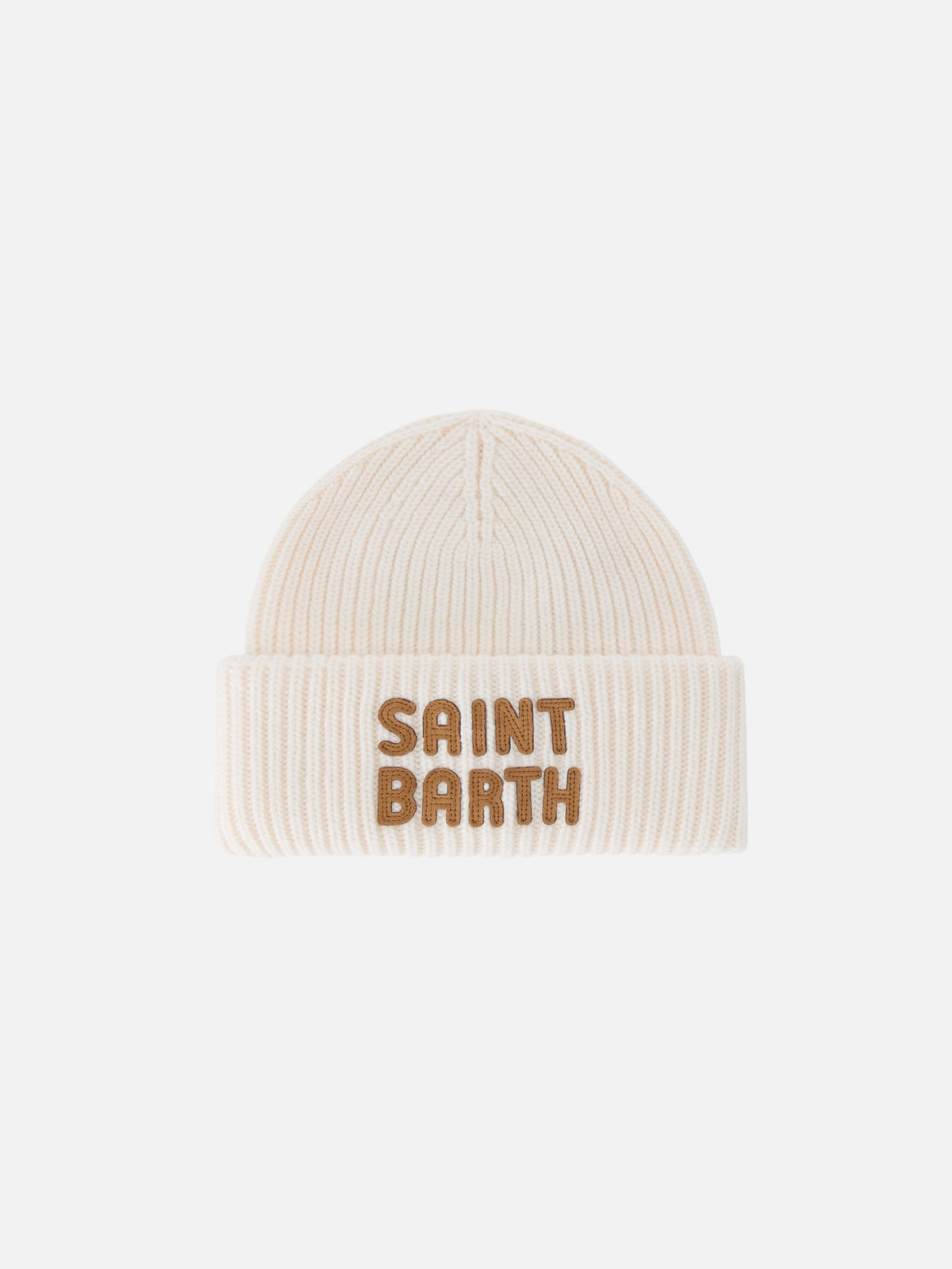 Gorro beanie Berry color blanco roto con parche del logo 
