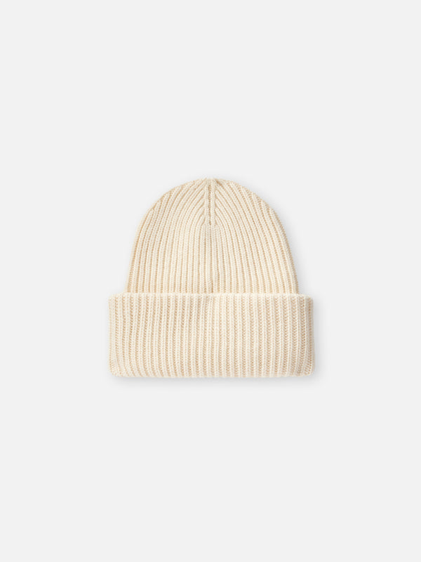 Woman white ribbed beanie Berry with St. Barth patch