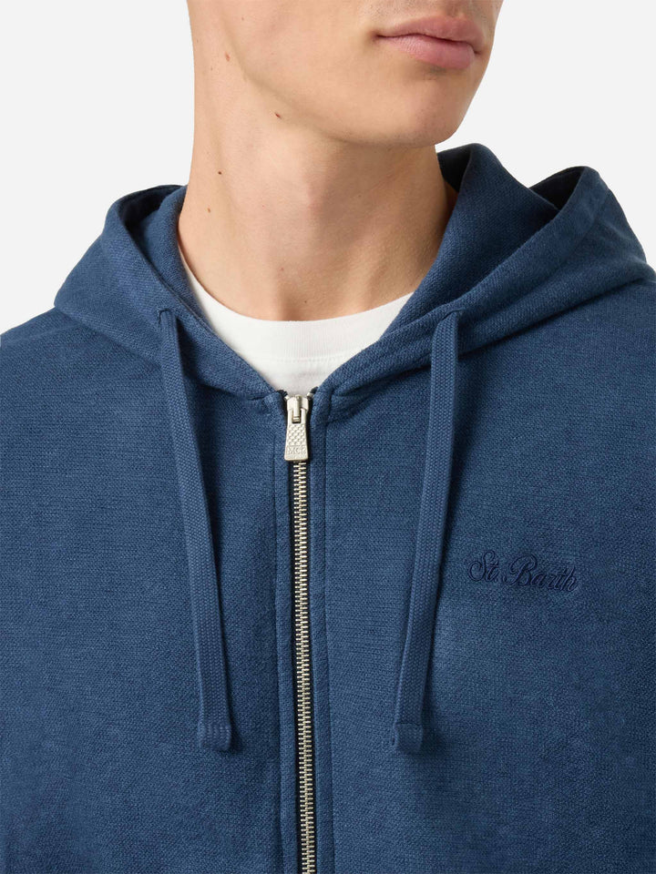 Felpa con cappuccio Barrett in cotone blu con zip frontale