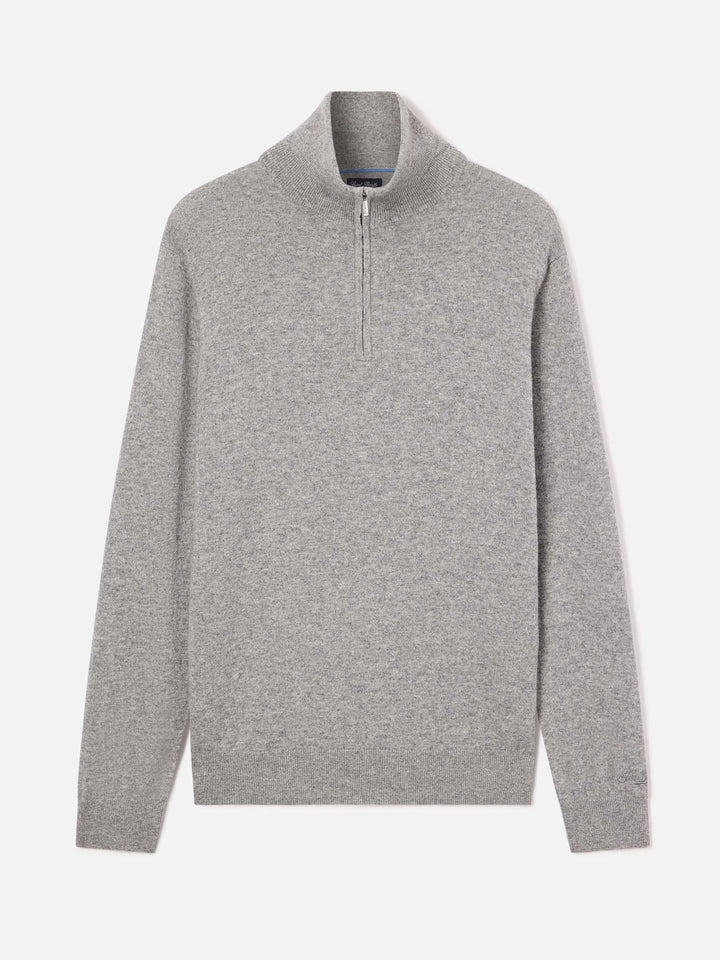 Jersey de cachemir Grey Buck con media cremallera 