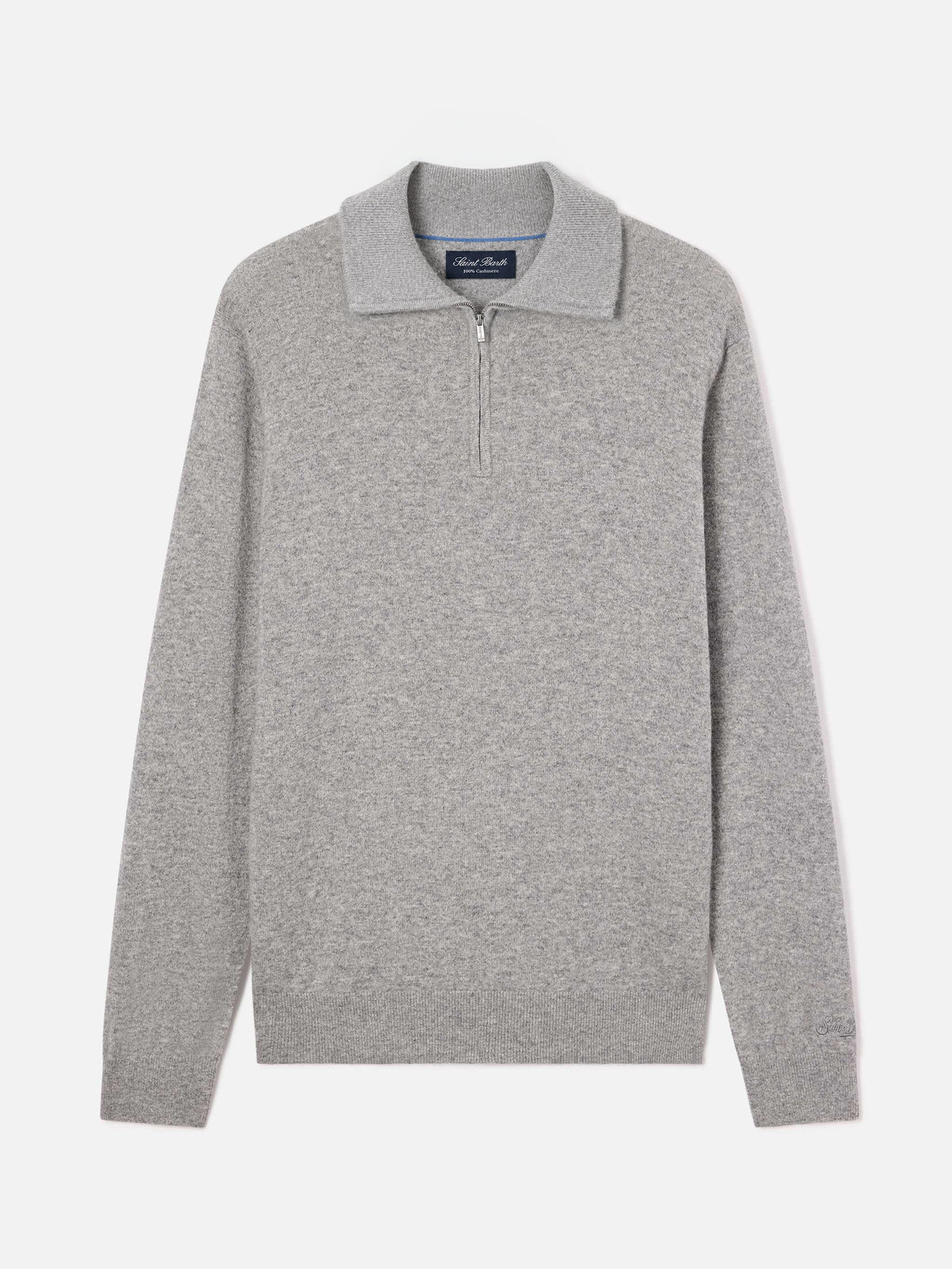 Jersey de cachemir Grey Buck con media cremallera 