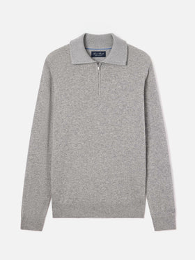 Jersey de cachemir Grey Buck con media cremallera 