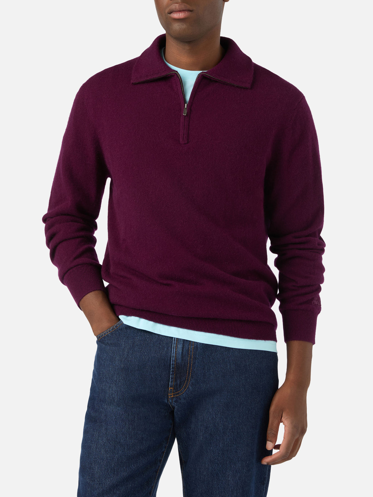 Maglia mezza zip in cashmere Buck bordeaux