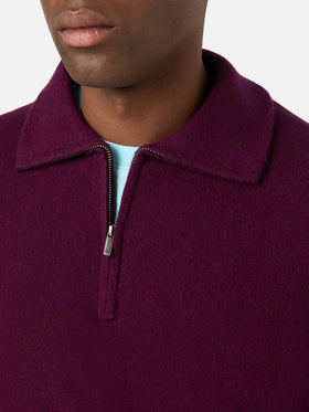 Maglia mezza zip in cashmere Buck bordeaux