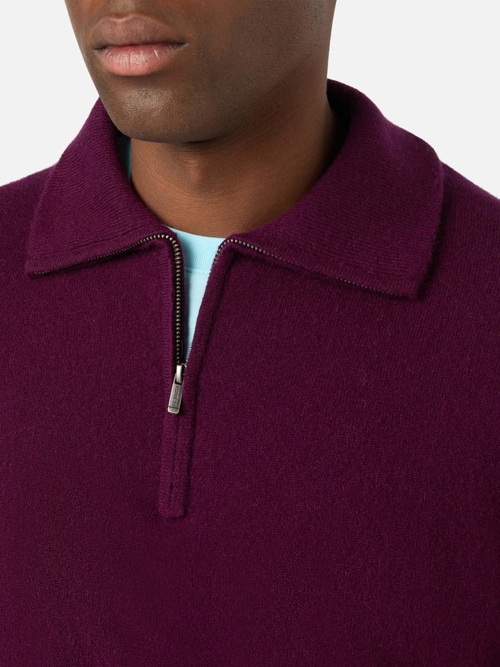 Jersey de cachemir Burgundy Buck con media cremallera 