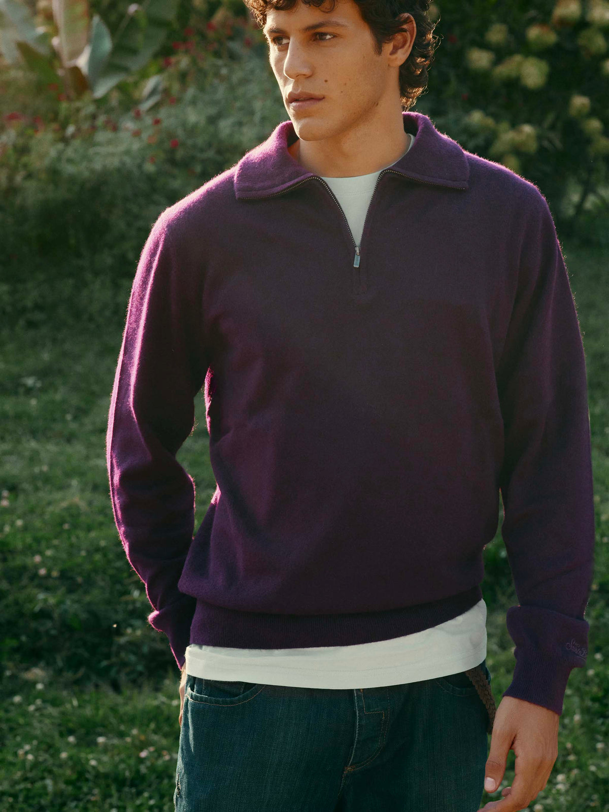 Maglia mezza zip in cashmere Buck bordeaux